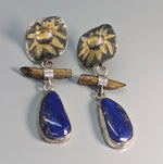 Keum Boo Earring Tops with Citrines and Lapis, Gold Coral SS Drops
