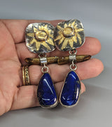 Keum Boo Earring Tops with Citrines and Lapis, Gold Coral SS Drops