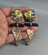 Keum Boo Earring Tops with Citrines and Mokume Gane, Black Coral and Pearl SS Drops