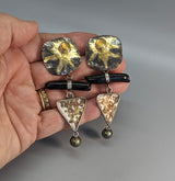 Keum Boo Earring Tops with Citrines and Mokume Gane, Black Coral and Pearl SS Drops