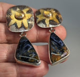 Keum Boo Earring Tops with Pietersite Sterling Silver Drops
