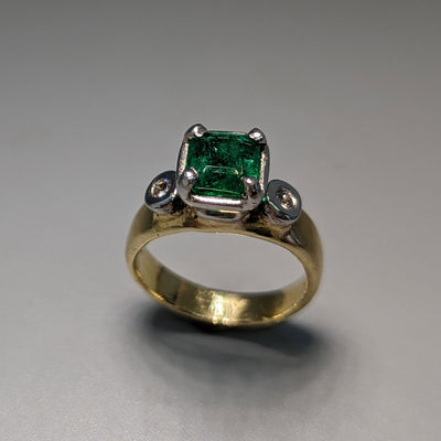Emerald and Diamonds in Platinum and 14kt Gold Ring
