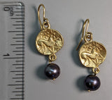 14kt Gold Ancient Celtic Coin Replica Earrings with Pearl Drops