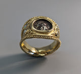 Athena, AR Hemidrachm, 14kt Gold Wide Band Ring