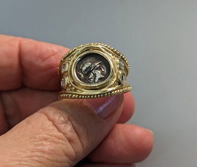 Athena, AR Hemidrachm, 14kt Gold Wide Band Ring