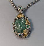 Emerald Crystal Cluster, Sterling Silver and 14kt Gold Pendant