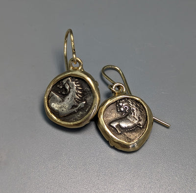Lion, AR Hemidrachms, 14kt Gold Earrings