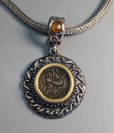 Celtic Horse, BI Stater, Sterling Silver and 14kt Gold Pendant
