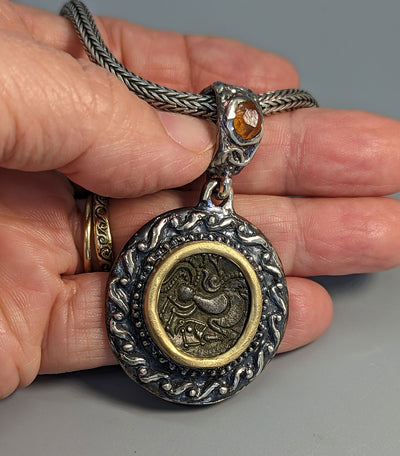Celtic Horse, BI Stater, Sterling Silver and 14kt Gold Pendant