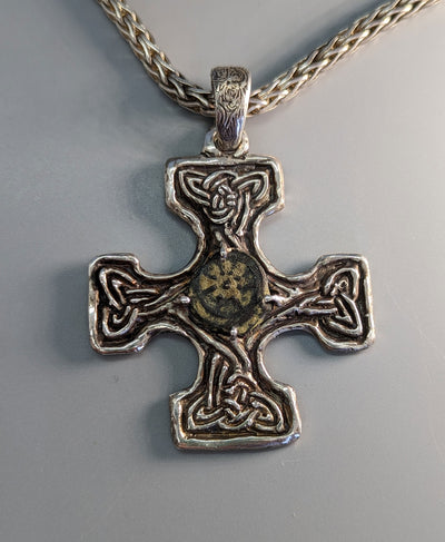 Authentic Ancient Widow's Mite, in Sterling Silver Fahan Mura Cross