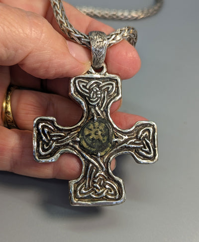 Authentic Ancient Widow's Mite, in Sterling Silver Fahan Mura Cross