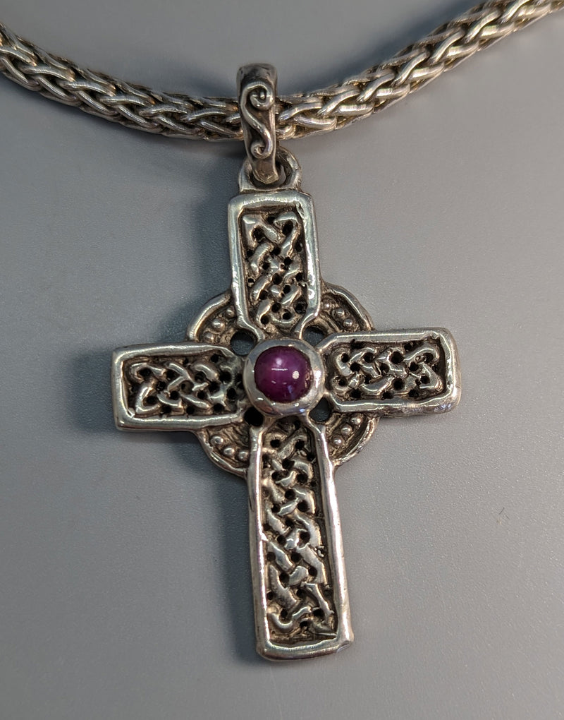 Sterling Silver Celtic Cross with Ruby