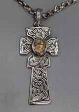 Sterling Silver Fahan Mura Celtic Cross with Rutilated Quartz