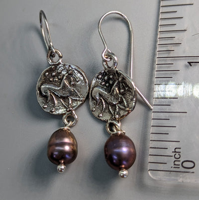 Cast Sterling Silver Ancient Coin Replicas, Celtic Pony Earrings