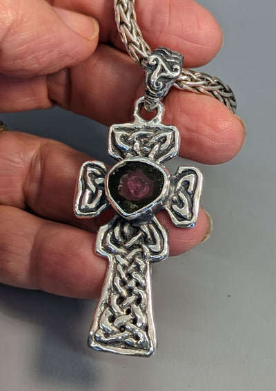 Watermelon Tourmaline, Sterling Silver Fahan Mura Celtic Cross